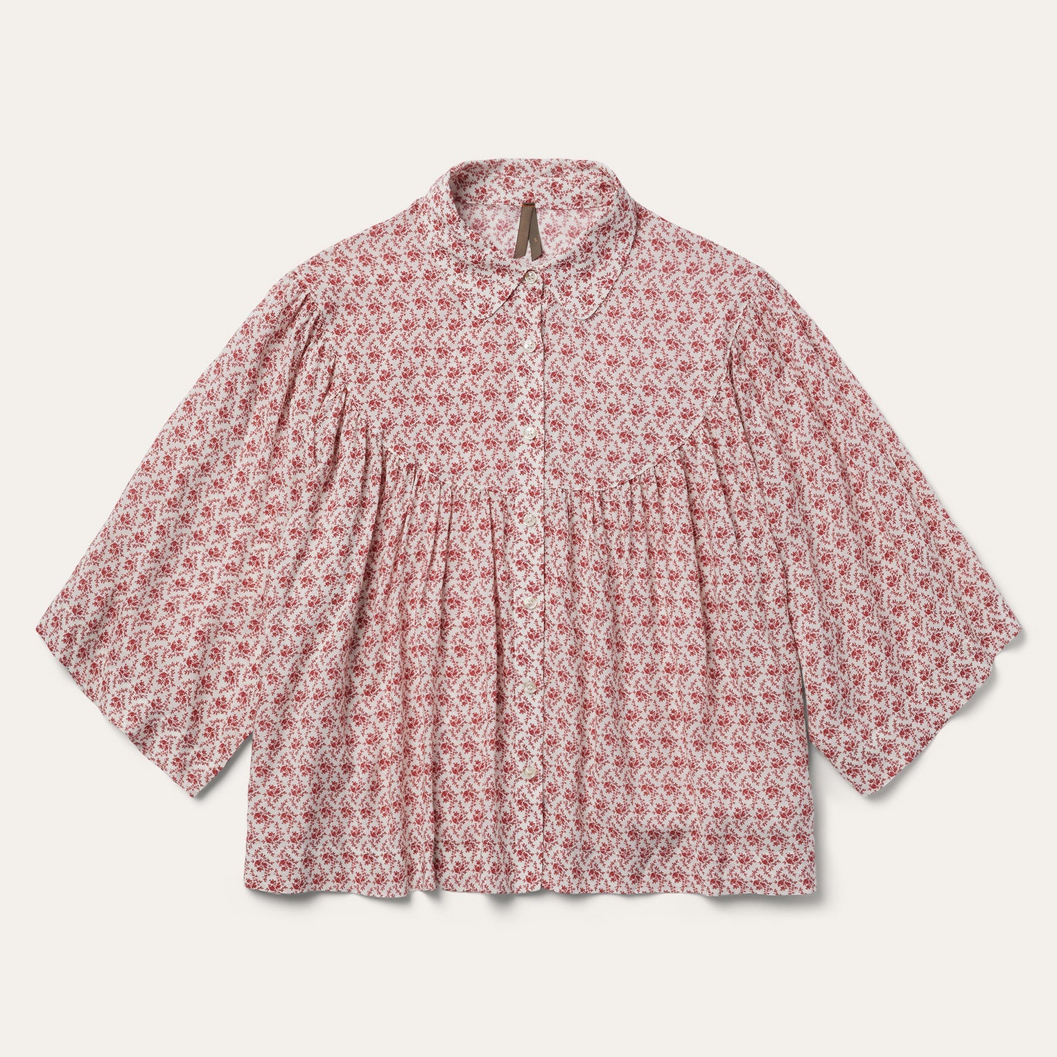 Short-Sleeved Cottage Floral Blouse Red