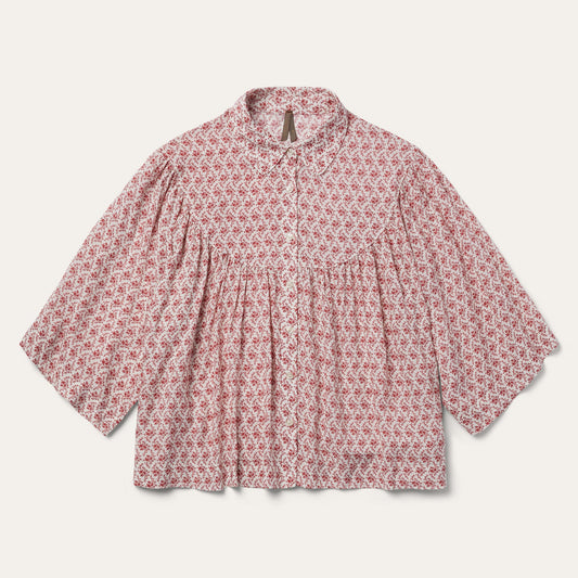 Short-Sleeved Cottage Floral Blouse Red