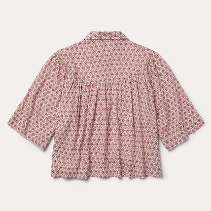 Short-Sleeved Cottage Floral Blouse Red