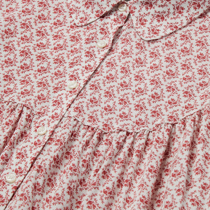 Short-Sleeved Cottage Floral Blouse Red