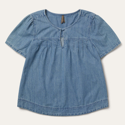 Short-Sleeved Denim Blouse Blue