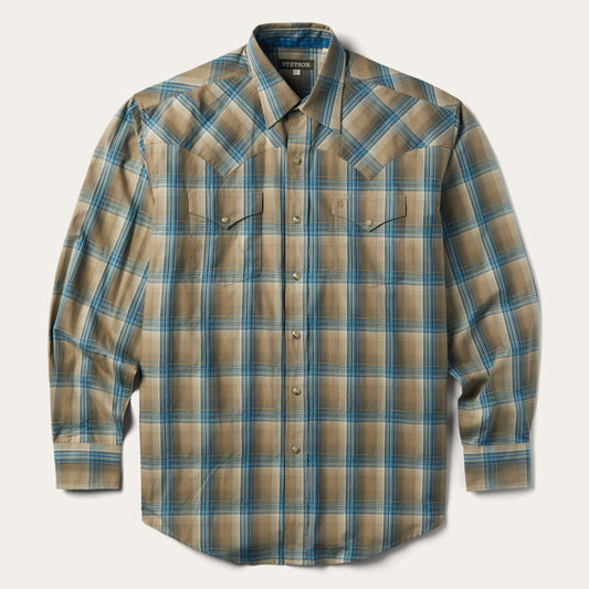 Khaki Ombre Plaid Shirt Brown