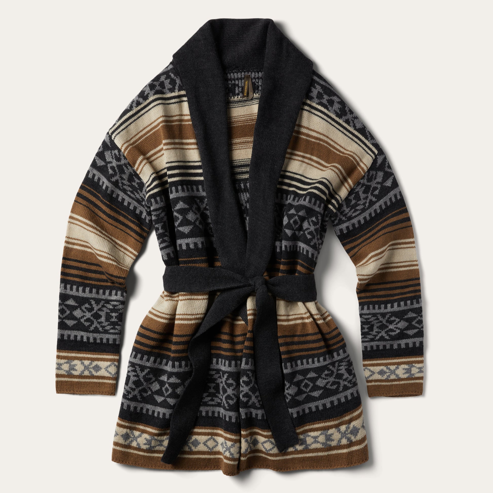 Brown Serape Belted Cardigan Brown