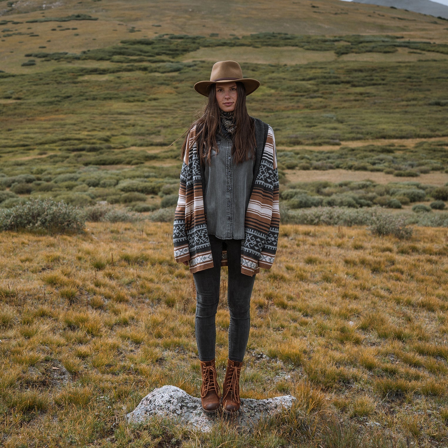 Brown Serape Belted Cardigan Brown