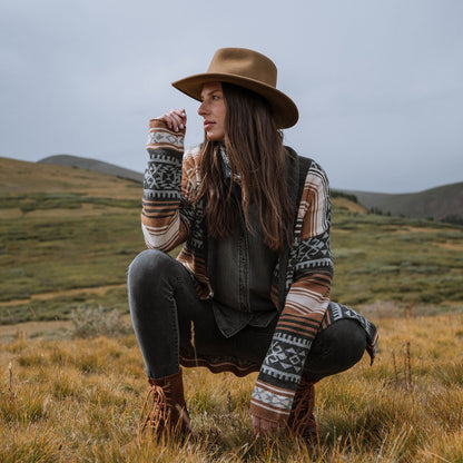 Brown Serape Belted Cardigan Brown