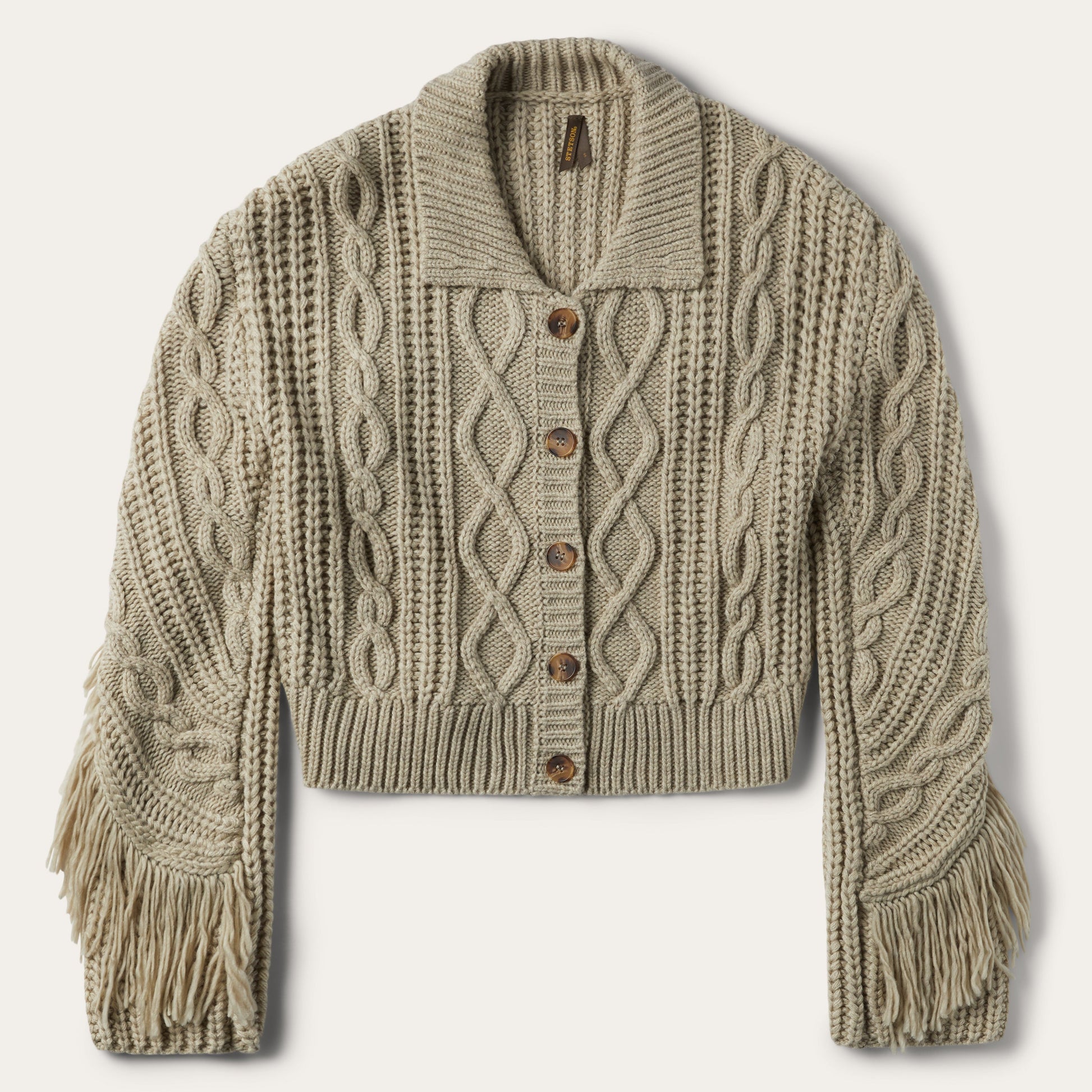 Cream Fringed Cardigan Tan