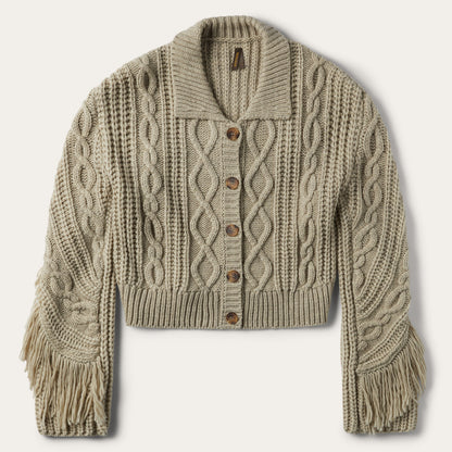 Cream Fringed Cardigan Tan