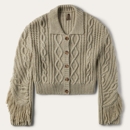Cream Fringed Cardigan Tan