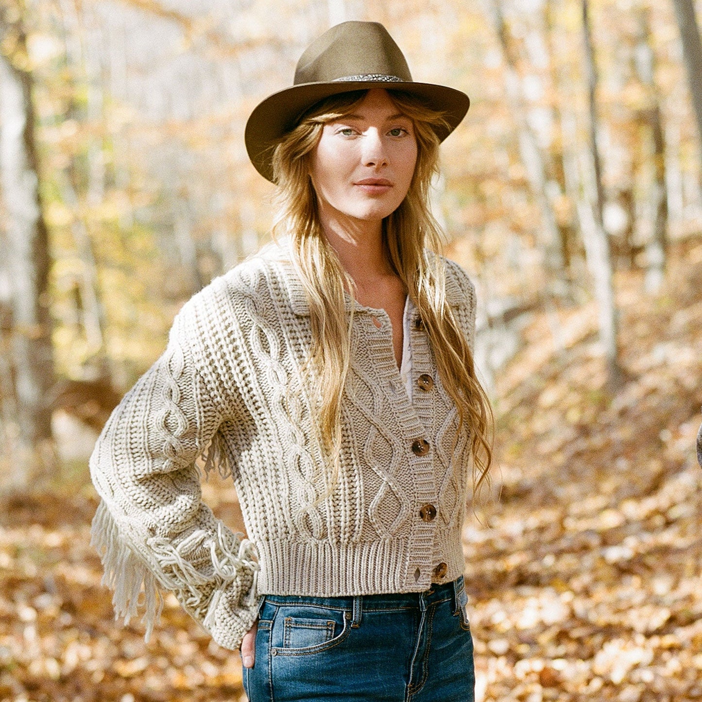 Cream Fringed Cardigan Tan