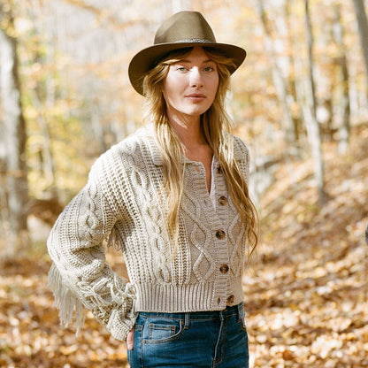 Cream Fringed Cardigan Tan