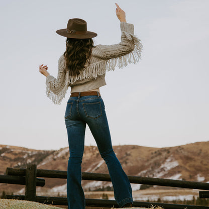 Cream Fringed Cardigan Tan