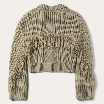 Cream Fringed Cardigan Tan