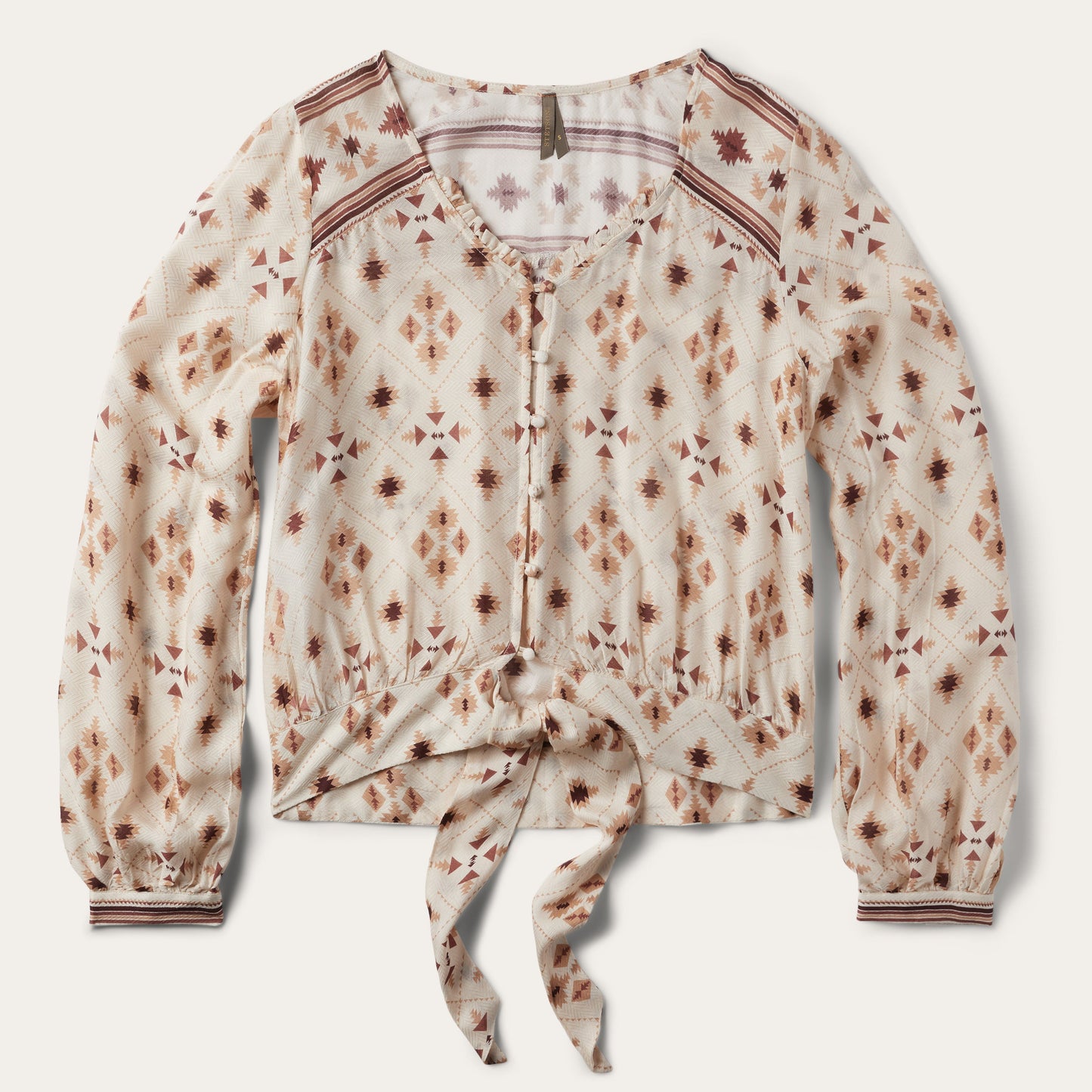 Gaucho Print Herringbone Blouse White