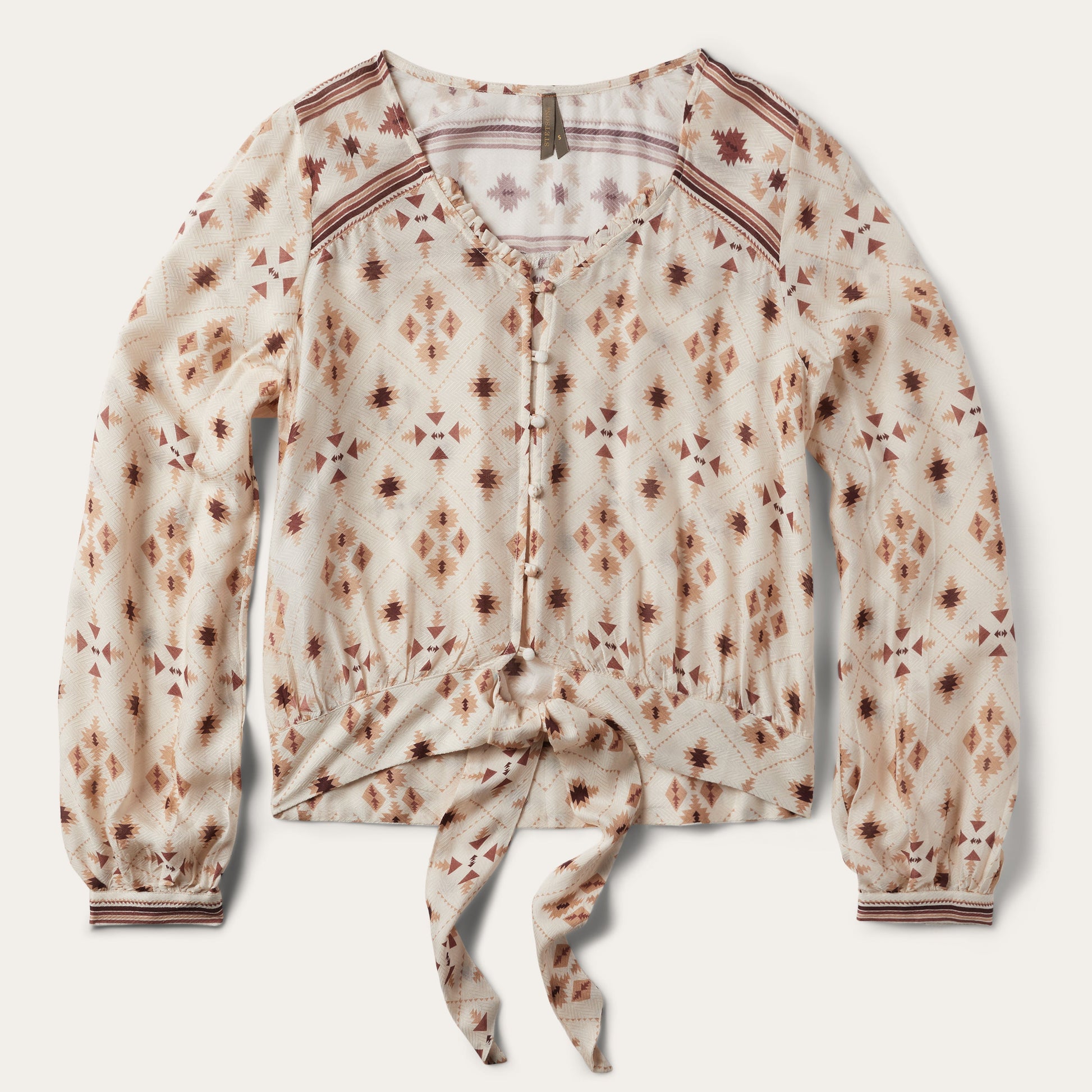 Gaucho Print Herringbone Blouse White