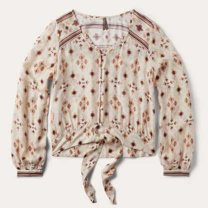 Gaucho Print Herringbone Blouse White