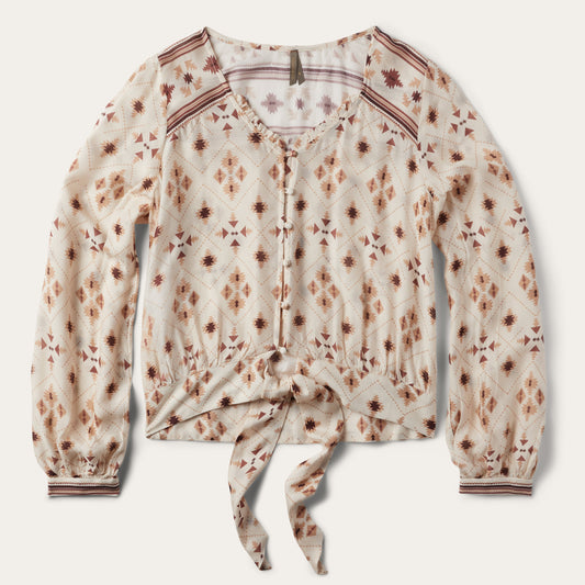 Gaucho Print Herringbone Blouse White