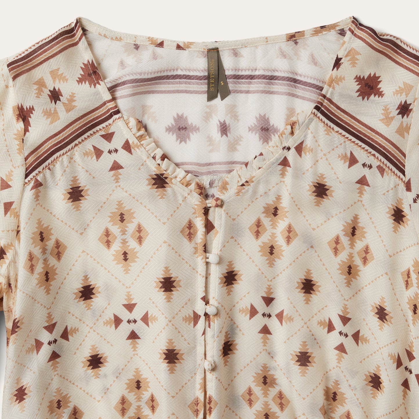 Gaucho Print Herringbone Blouse White