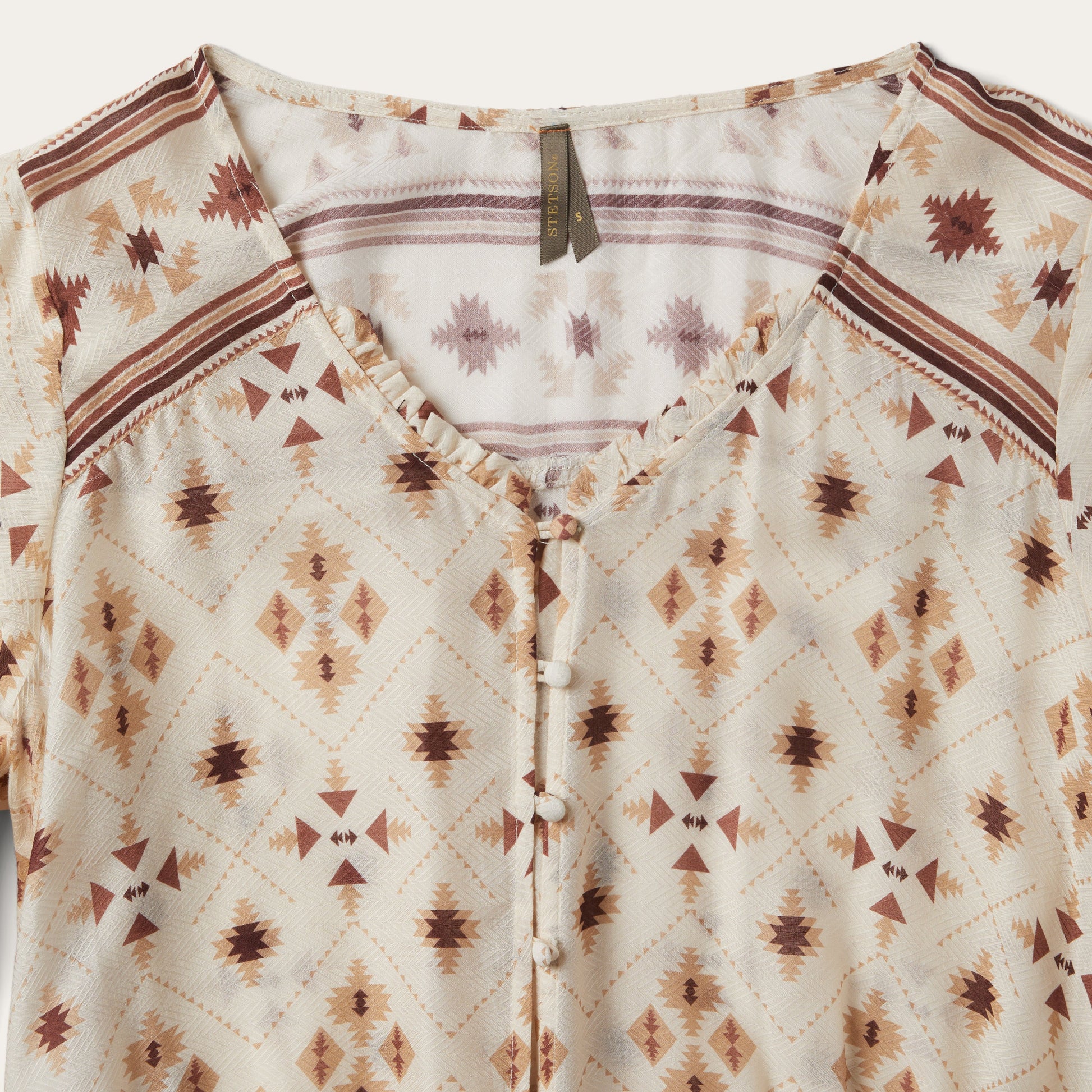 Gaucho Print Herringbone Blouse White