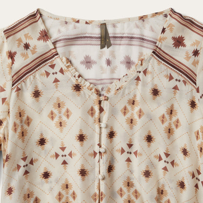 Gaucho Print Herringbone Blouse White