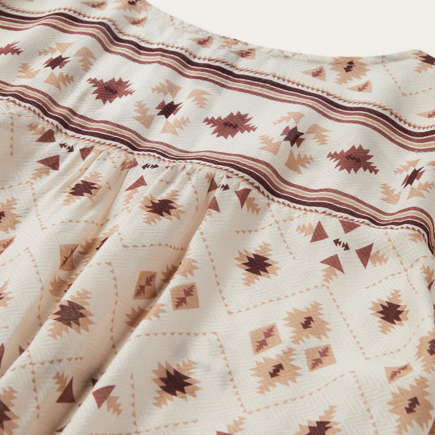 Gaucho Print Herringbone Blouse White