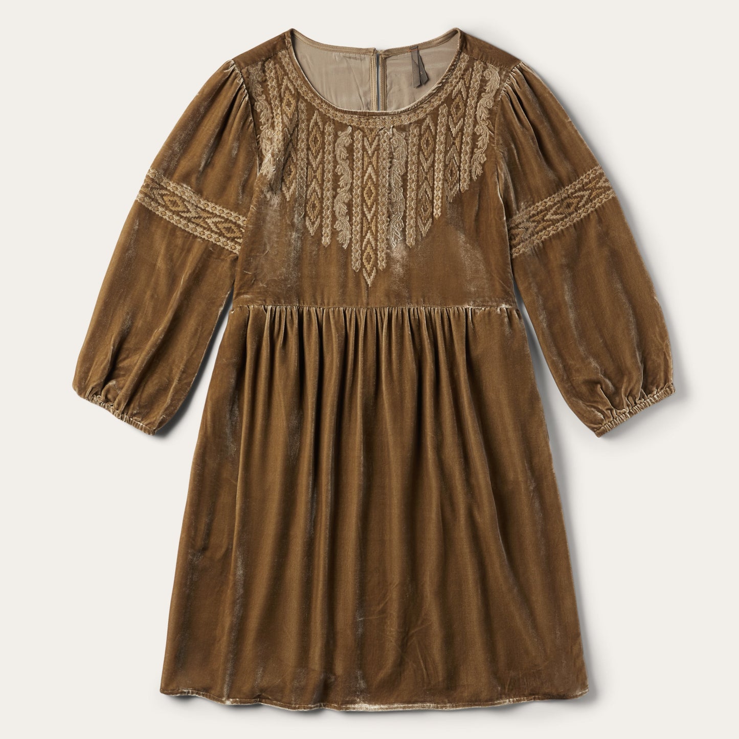 Khaki Velvet Babydoll Dress Copper