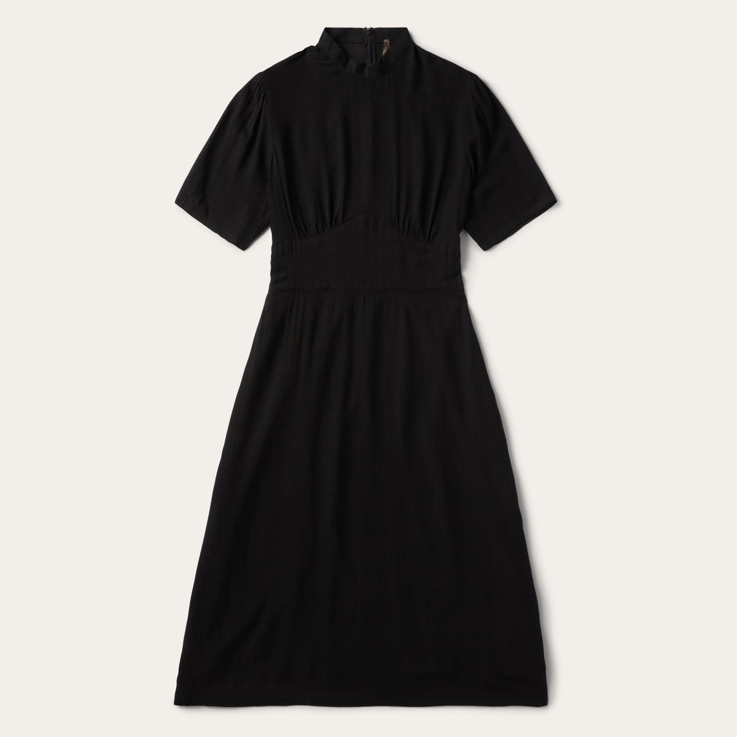 Black Herringbone Twill Midi Dress Black