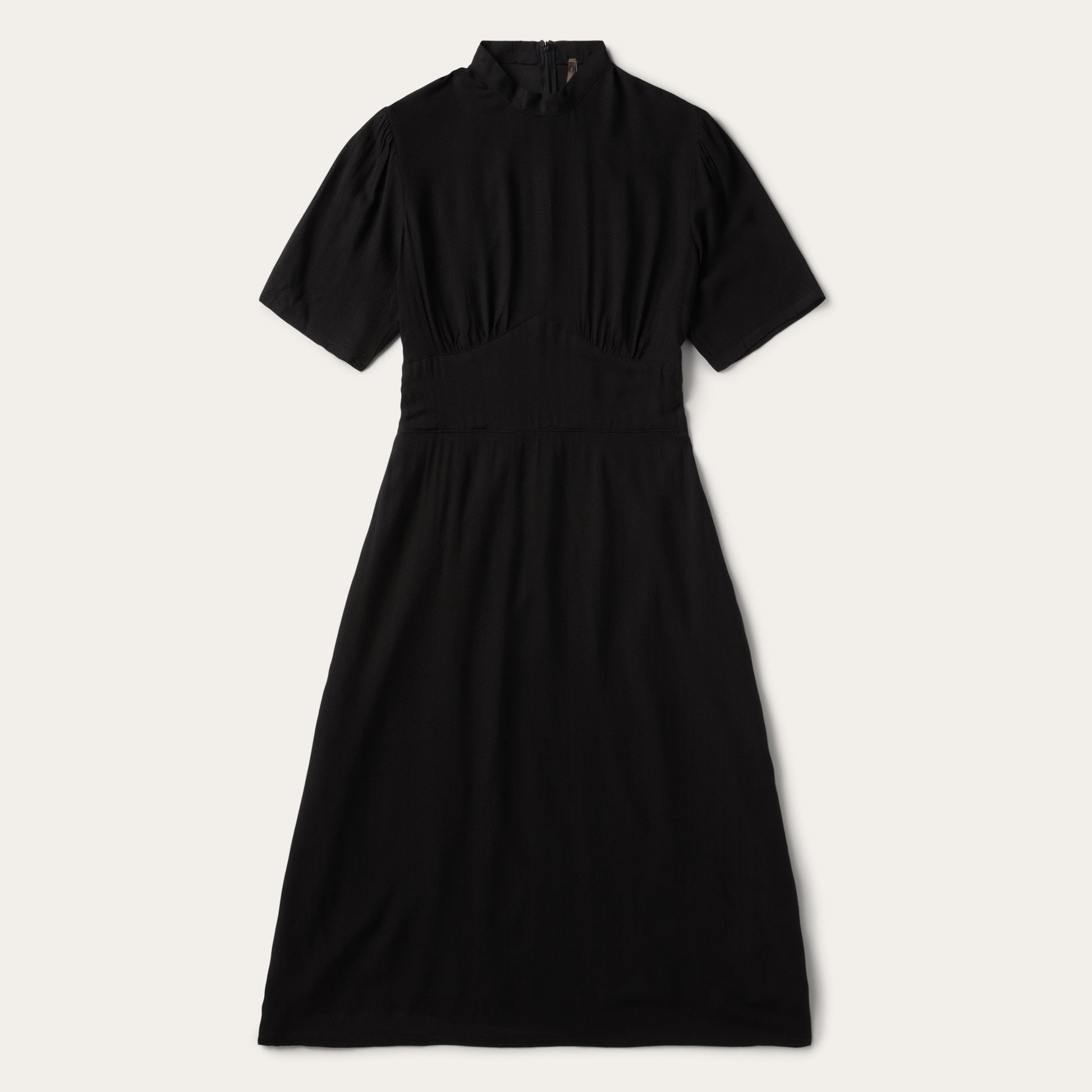 Black Herringbone Twill Midi Dress Black