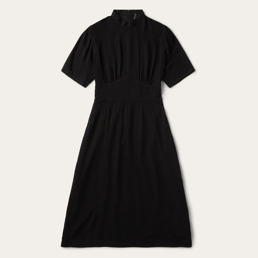 Black Herringbone Twill Midi Dress Black
