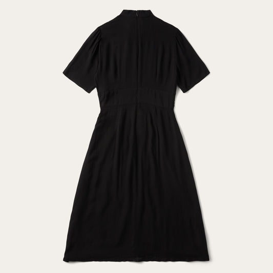 Black Herringbone Twill Midi Dress Black