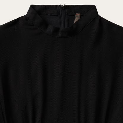 Black Herringbone Twill Midi Dress Black