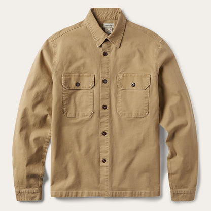Camel Stretch Canvas Shirt Jacket Brown