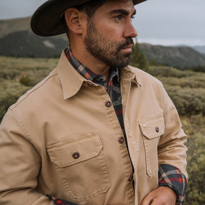 Camel Stretch Canvas Shirt Jacket Brown