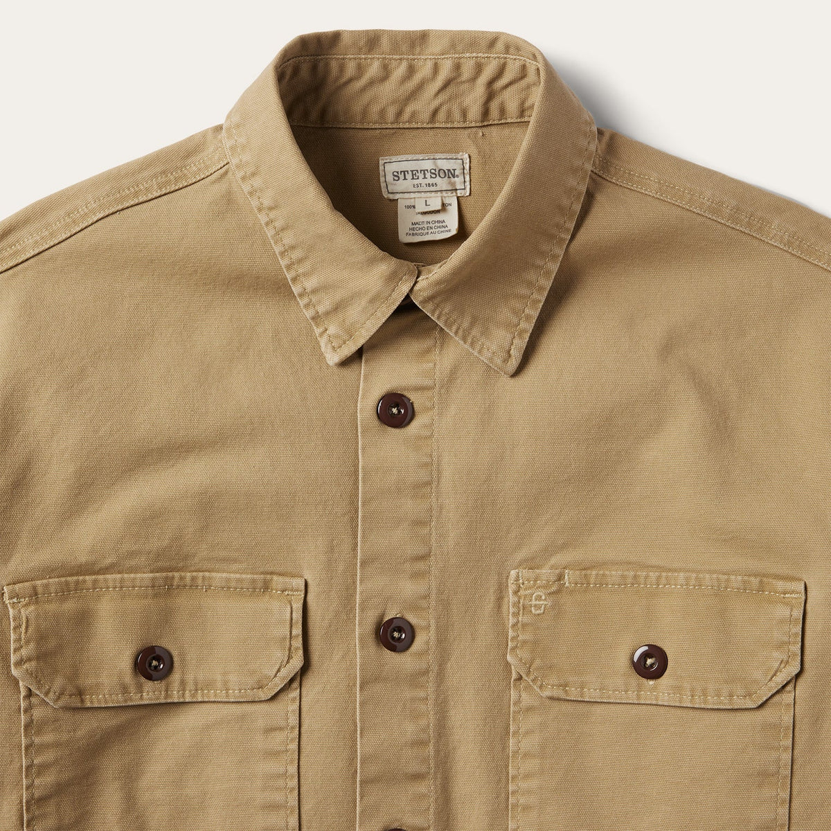 Camel Stretch Canvas Shirt Jacket Brown