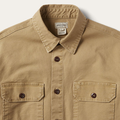Camel Stretch Canvas Shirt Jacket Brown