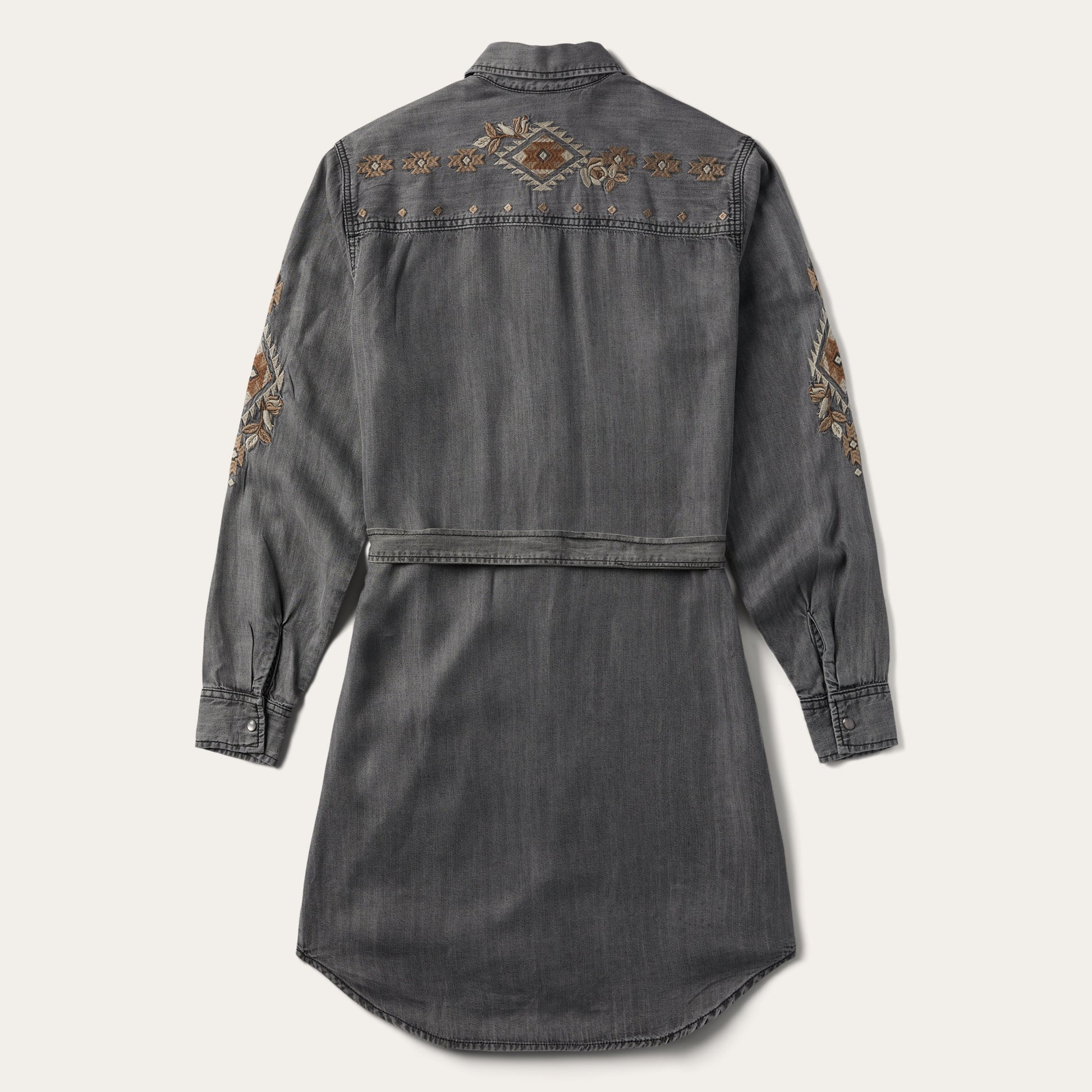 Embroidered Snap Front Shirt Dress Black