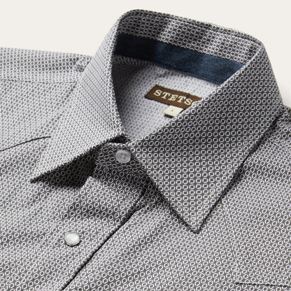 Grey Geo Print Western Shirt Grey