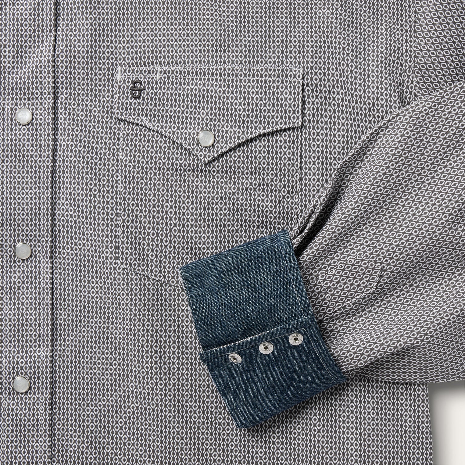 Grey Geo Print Western Shirt Grey