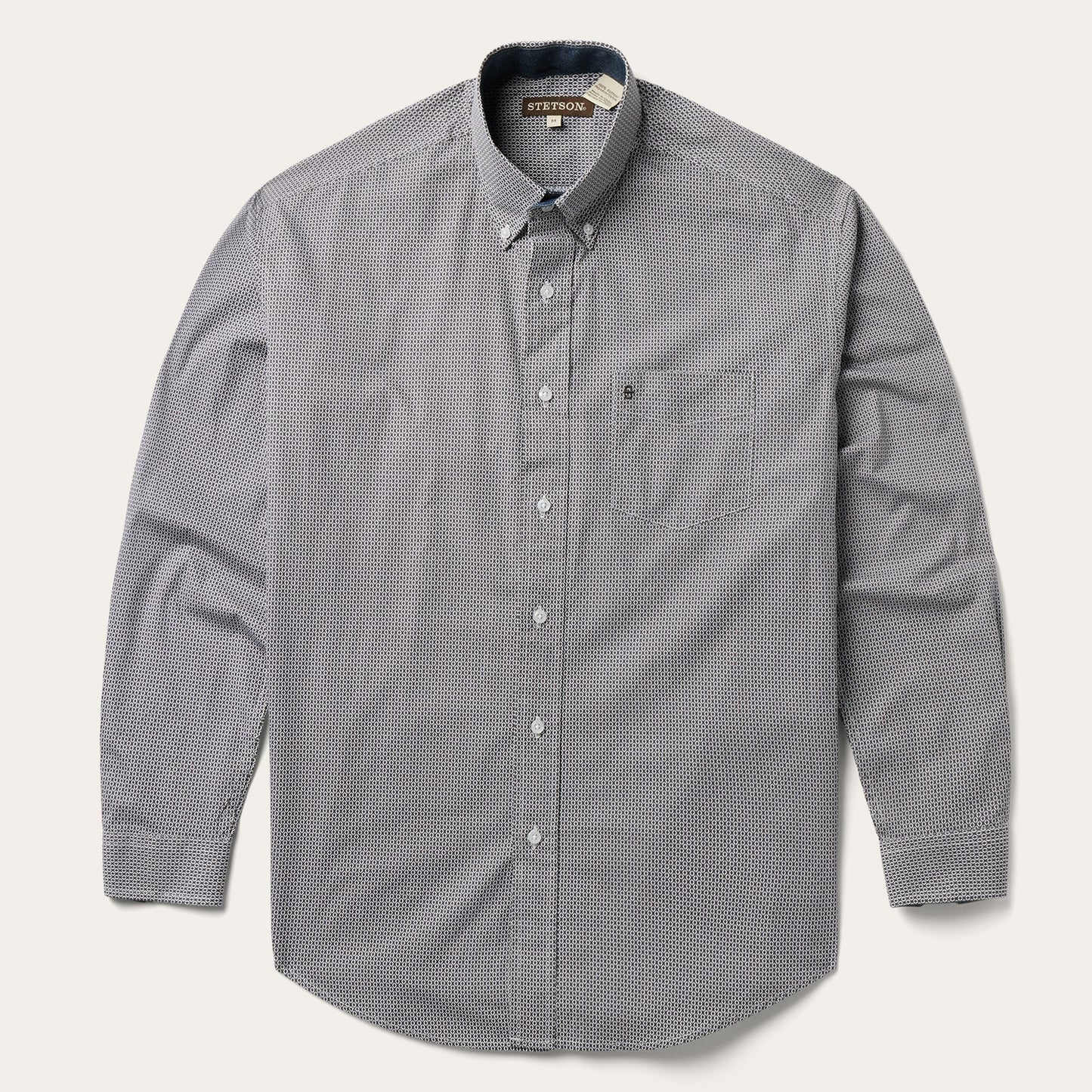Grey Geo Print Button Front Shirt Grey
