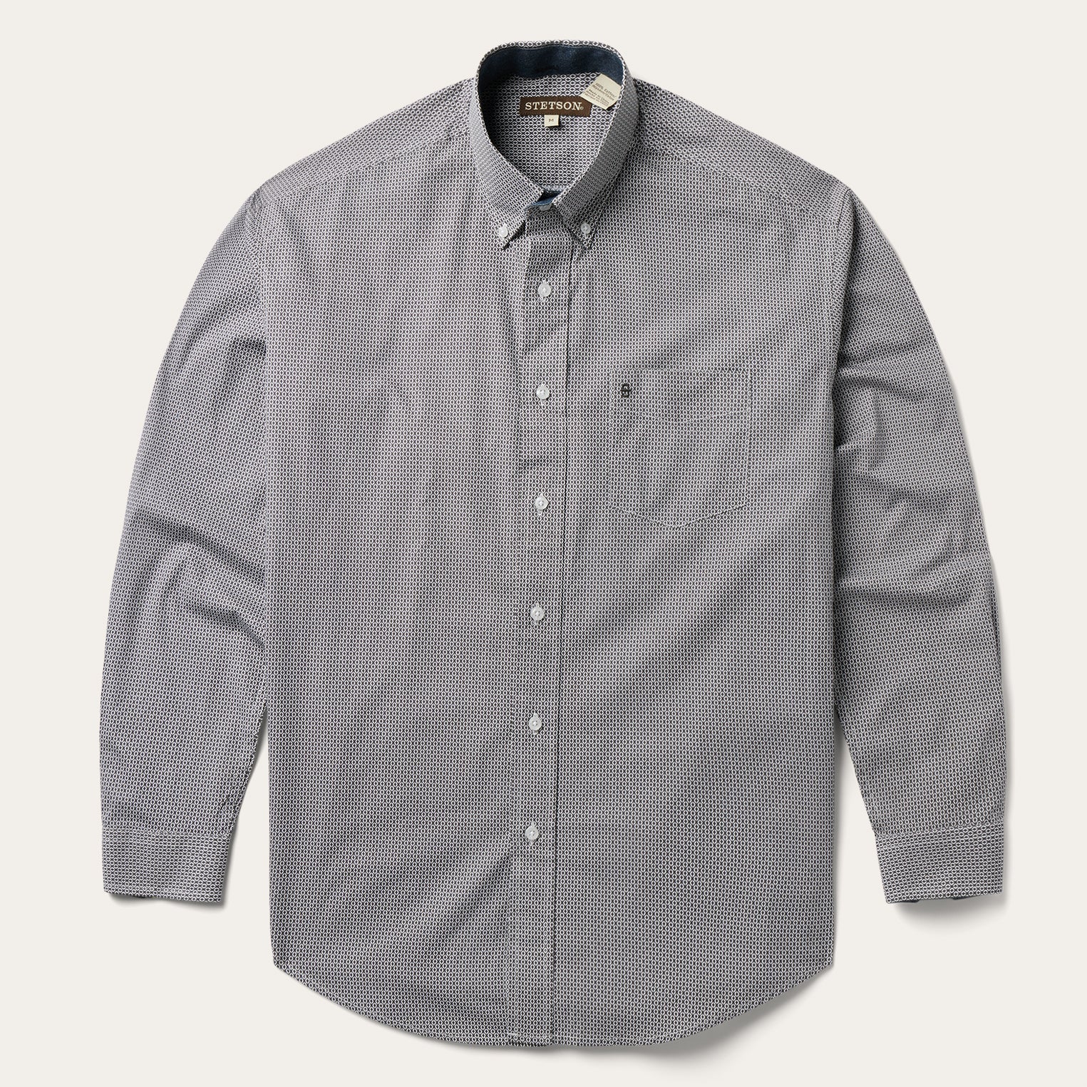 Grey Geo Print Button Front Shirt Grey