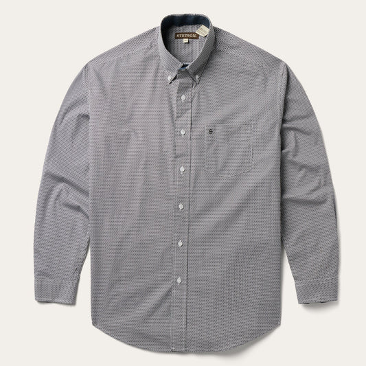 Grey Geo Print Button Front Shirt Grey