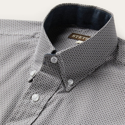 Grey Geo Print Button Front Shirt Grey