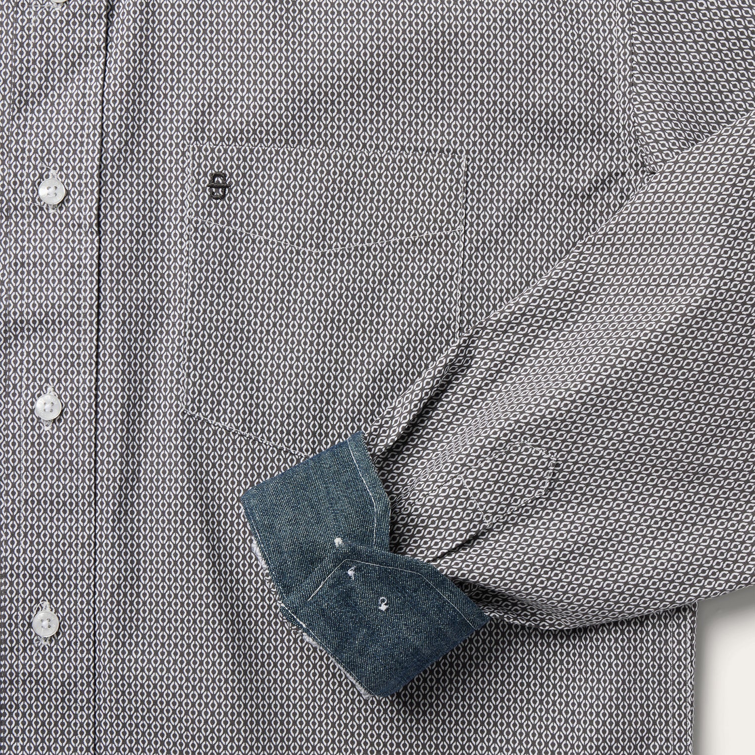 Grey Geo Print Button Front Shirt Grey