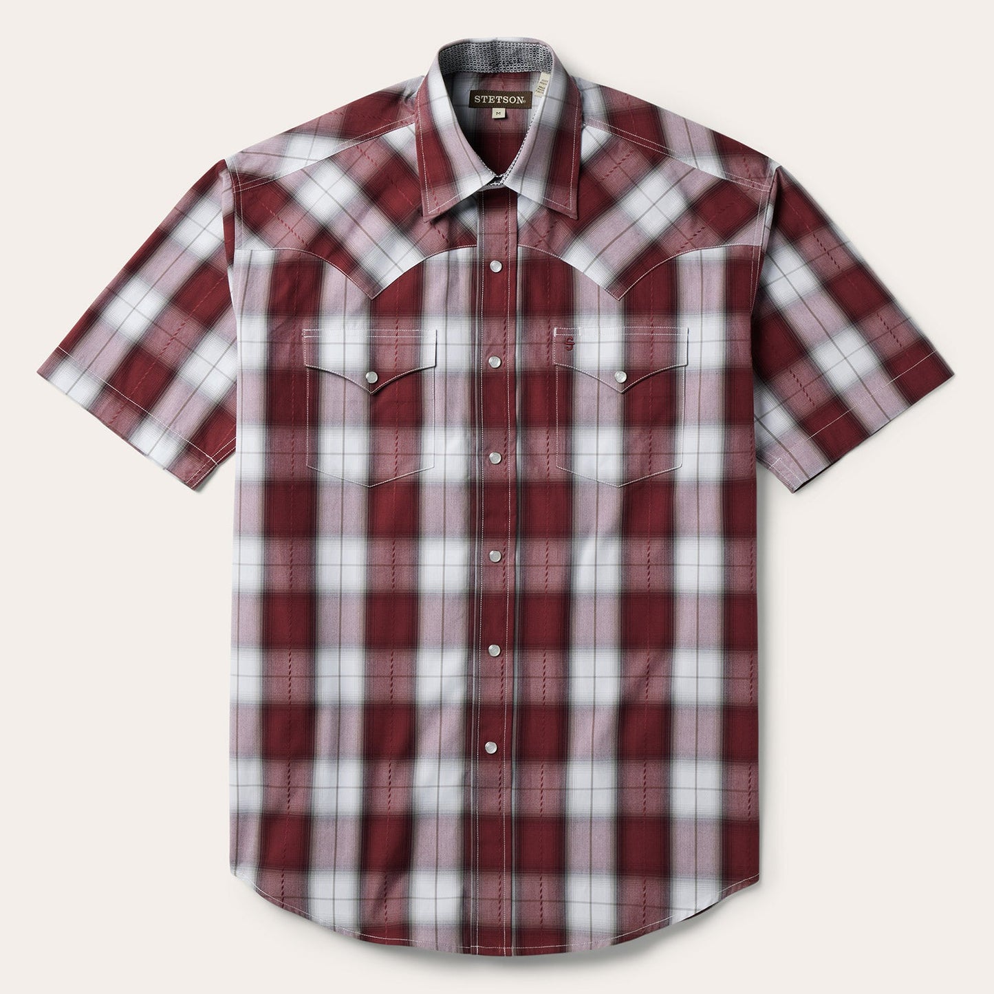 Shadow Plaid Short Sleeve Western Shirt Wine
