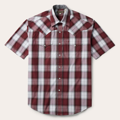 Shadow Plaid Short Sleeve Western Shirt Wine