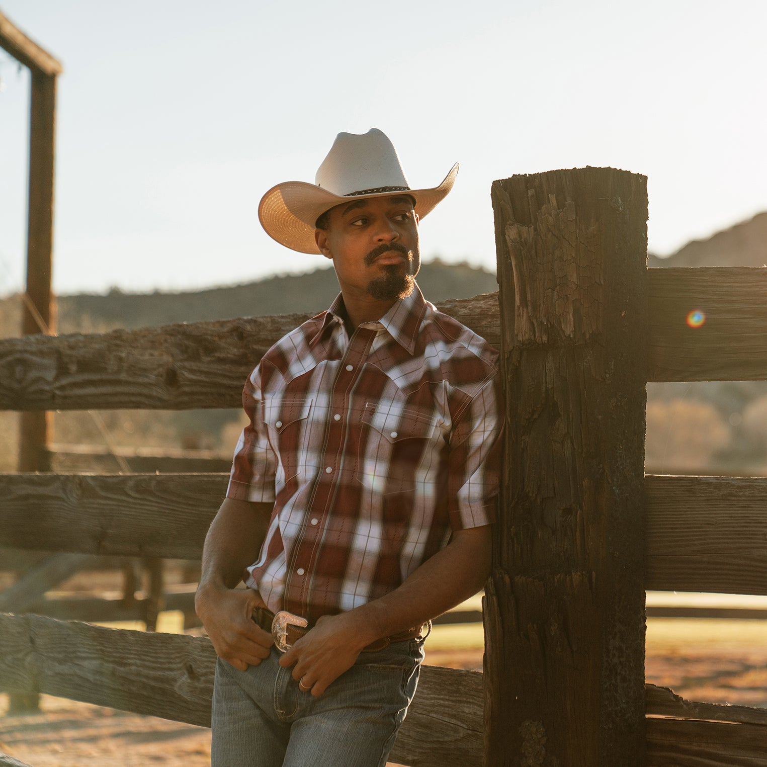 Shadow Plaid Short Sleeve Western Shirt Wine