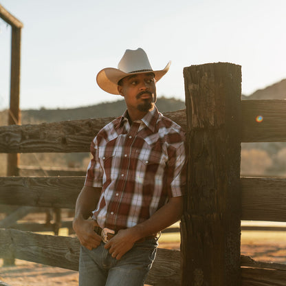 Shadow Plaid Short Sleeve Western Shirt Wine