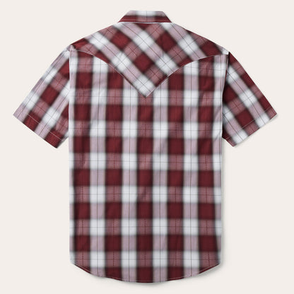 Shadow Plaid Short Sleeve Western Shirt Wine