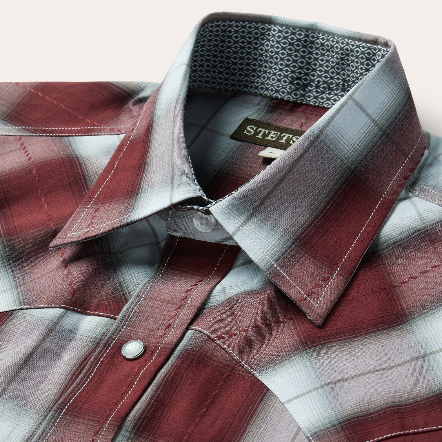 Shadow Plaid Short Sleeve Western Shirt Wine