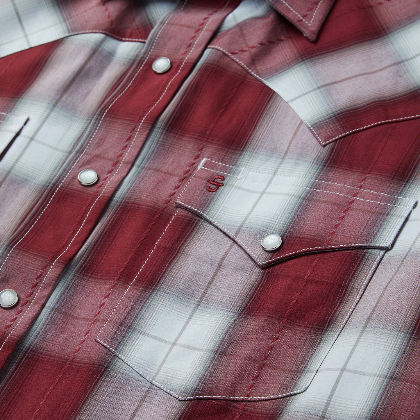 Shadow Plaid Short Sleeve Western Shirt Wine