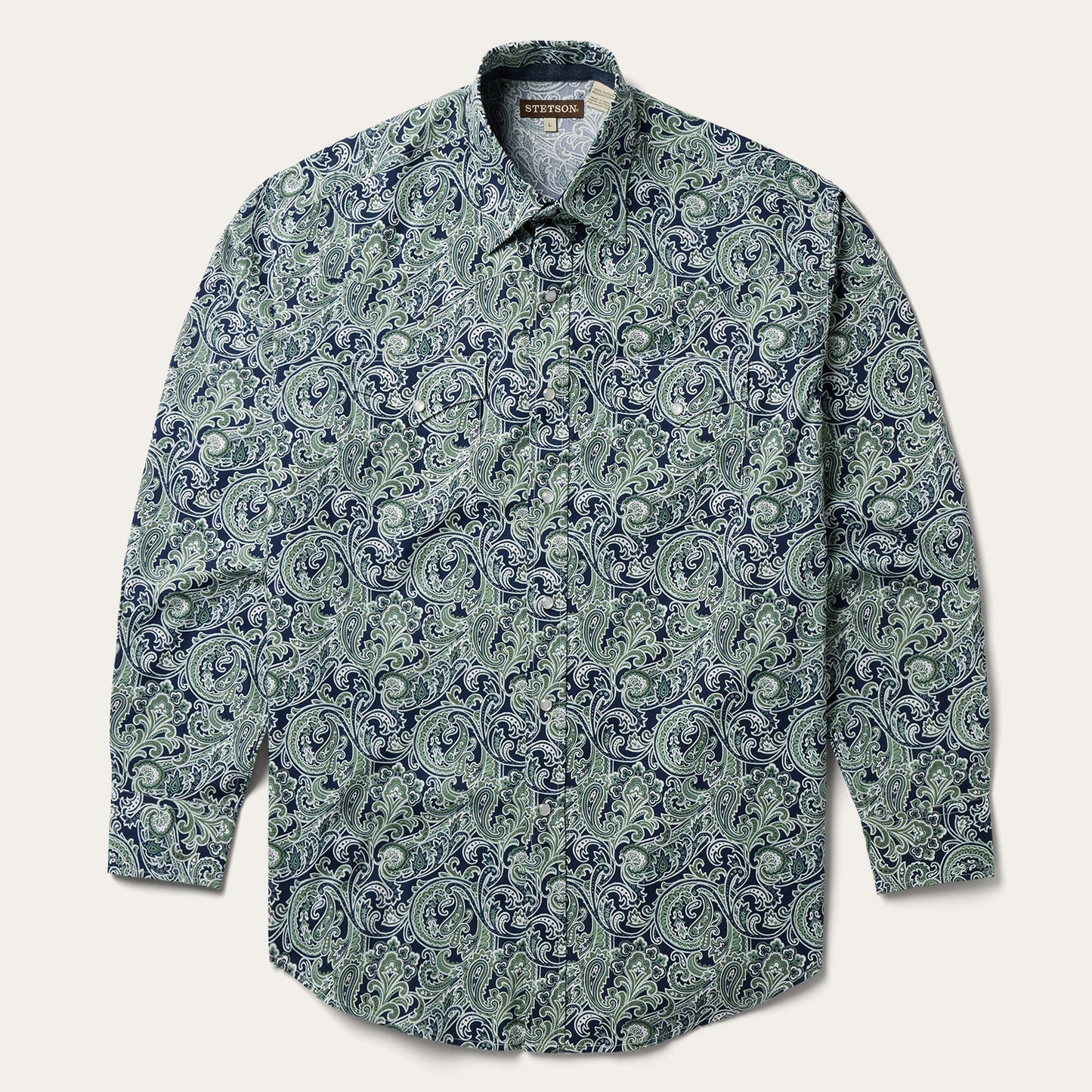 Greenspring Paisley Print Western Shirt Blue